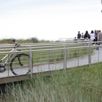 Ciekawy, przyjazny środowisku pomost spacerowy w kierunku plaży